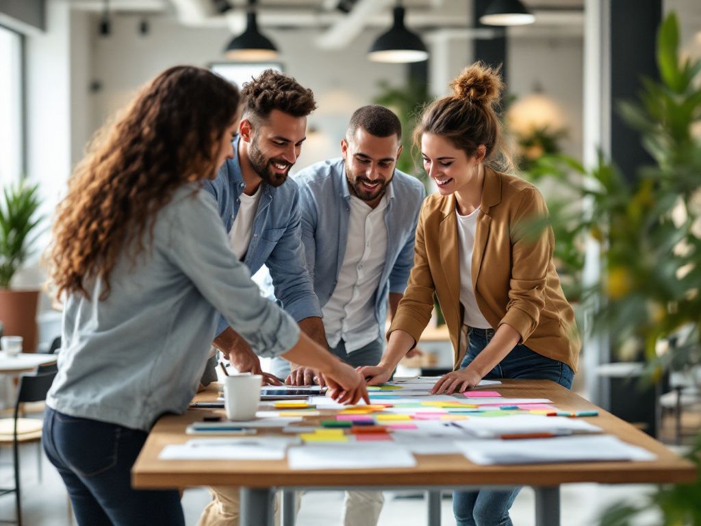 Coworkers collaborating on problem-solving exercise