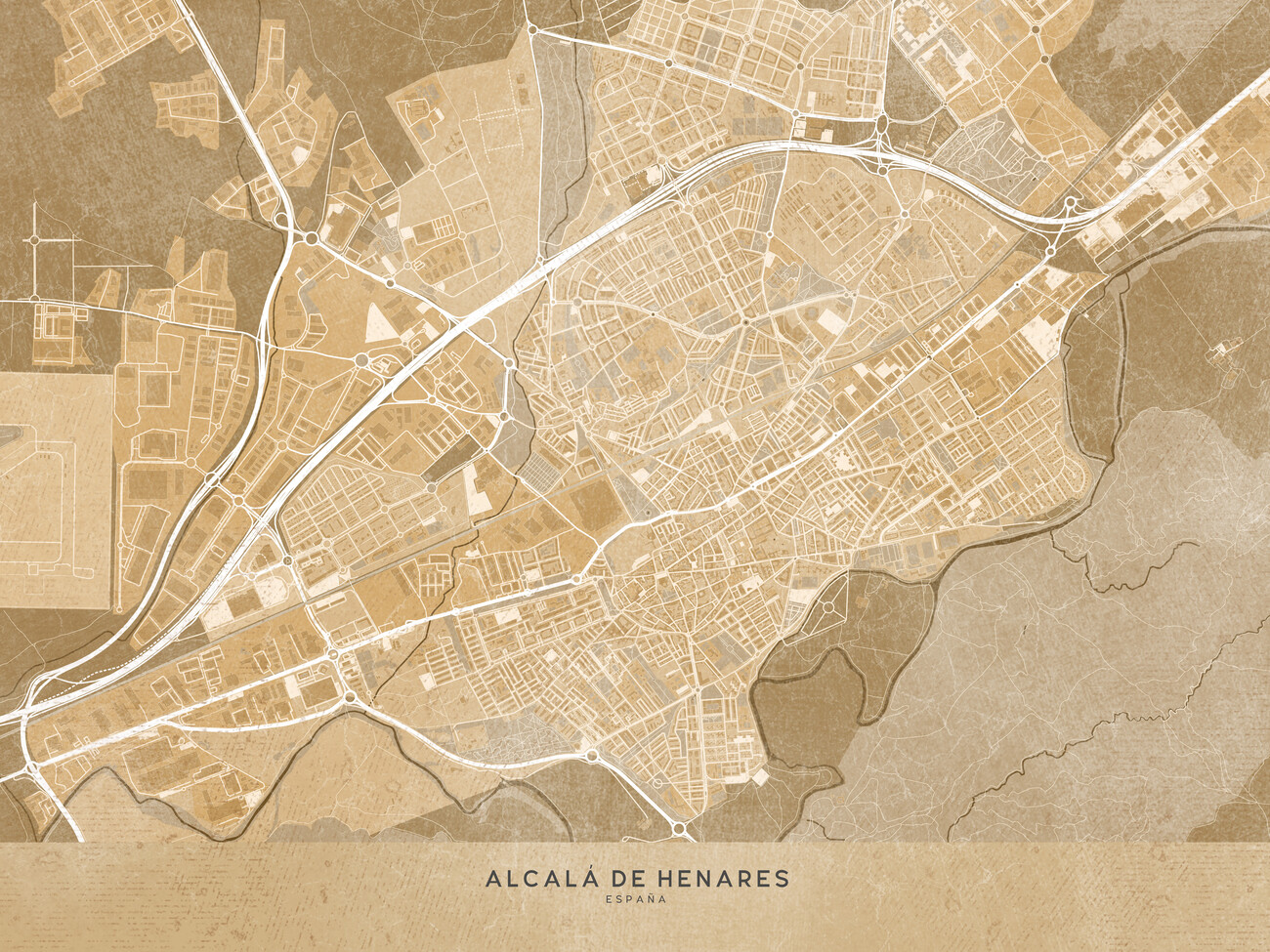 Cartina Map Of Alcal De Henares Spain In Sepia Vintage Style 163974 