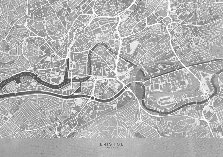 Carte De Map Of Bristol Downtown England In Gray Vintage Style 162470 
