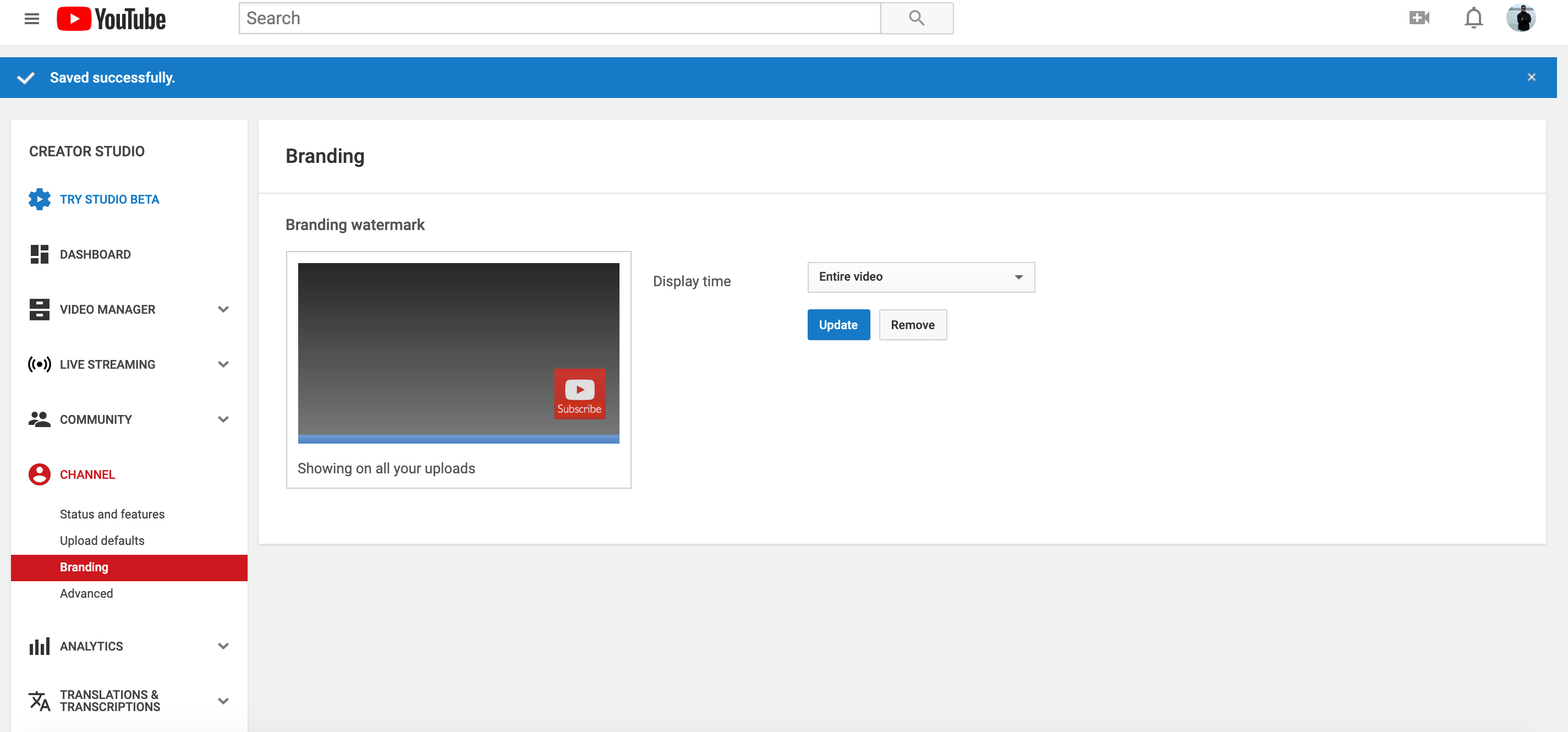 Branding Watermark Is Not Showing Up On My Video Youtube Community
