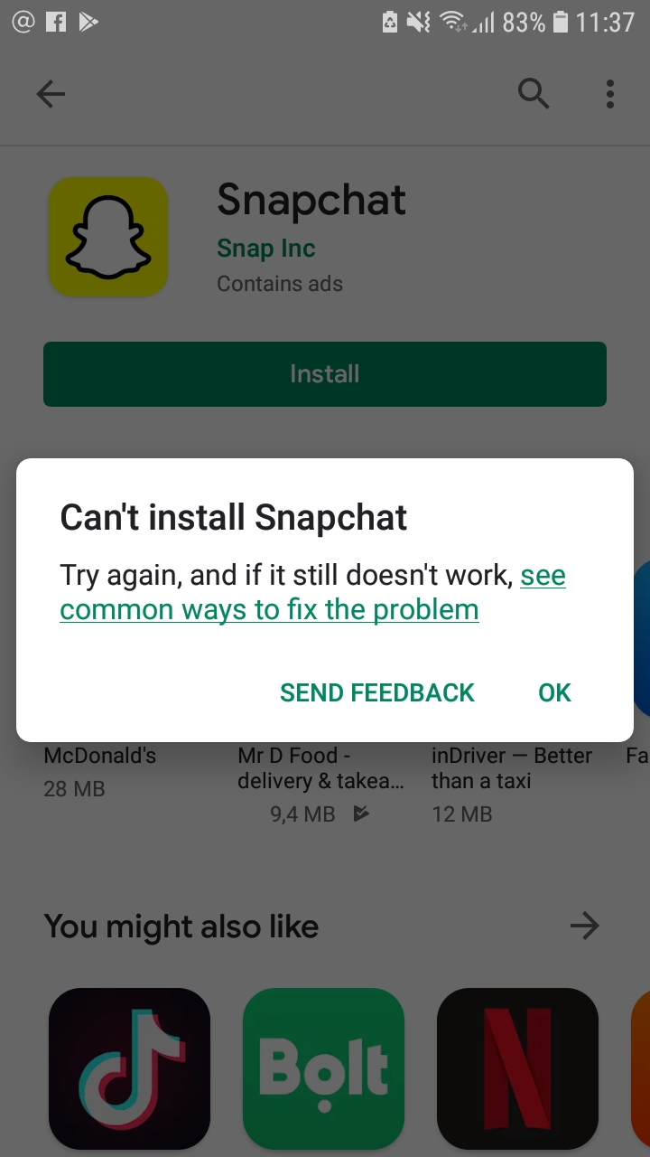 Snapchat Problem . Snapchat Does Not Want To Download Why Please Assisst Google Play Community