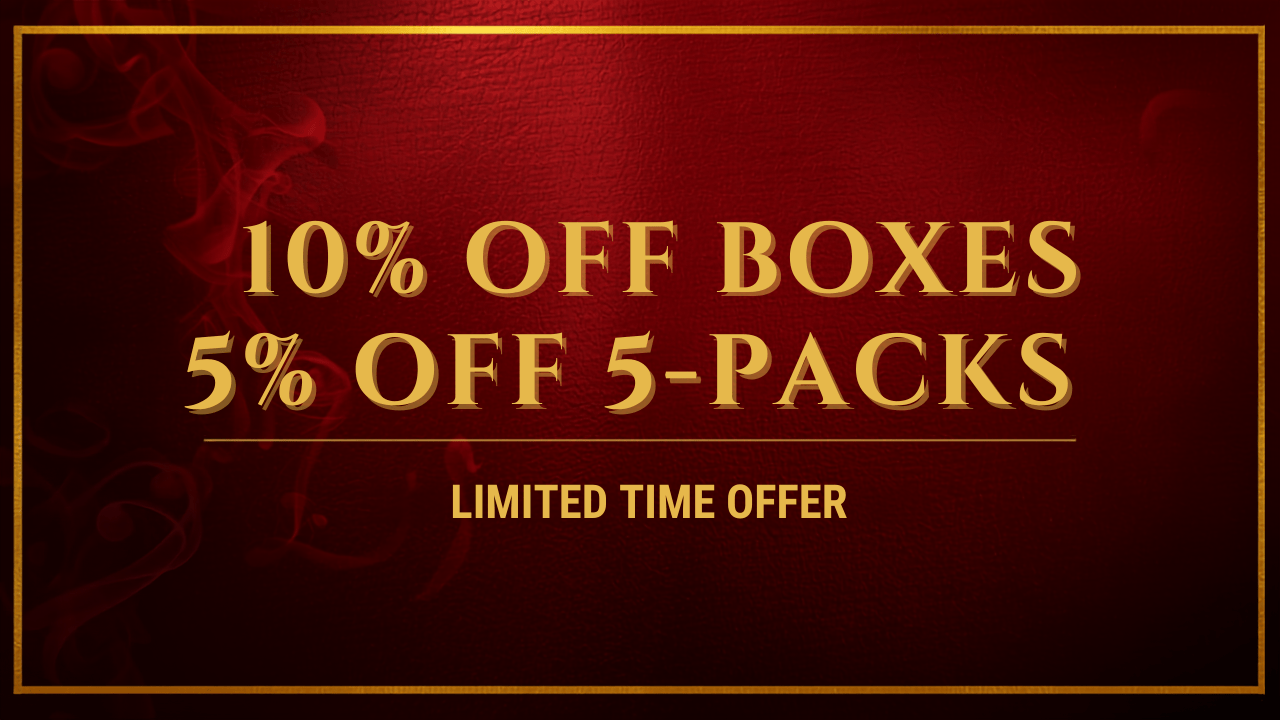 10 percent off boxes and 5 percent off five packs