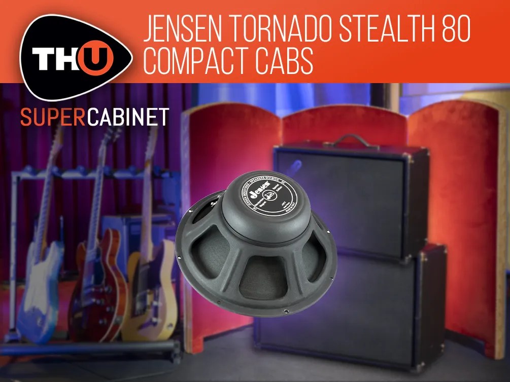 Jensen Tornado Stealth 80 speaker for compact cabinets with THU branding and amplifier setup