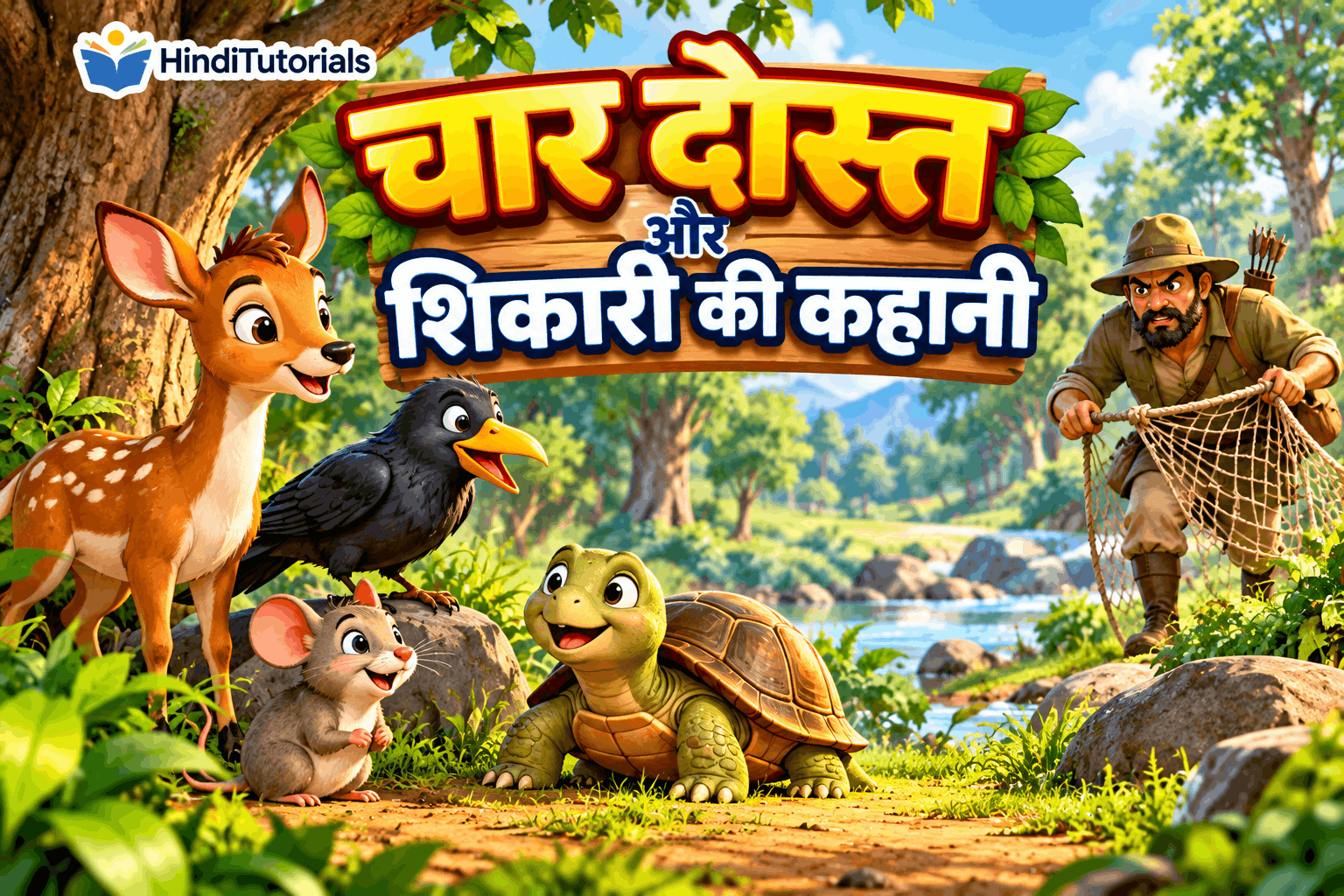 चार दोस्त और शिकारी की कहानी | Four Friends and the Hunter #1 Best Panchatantra Story