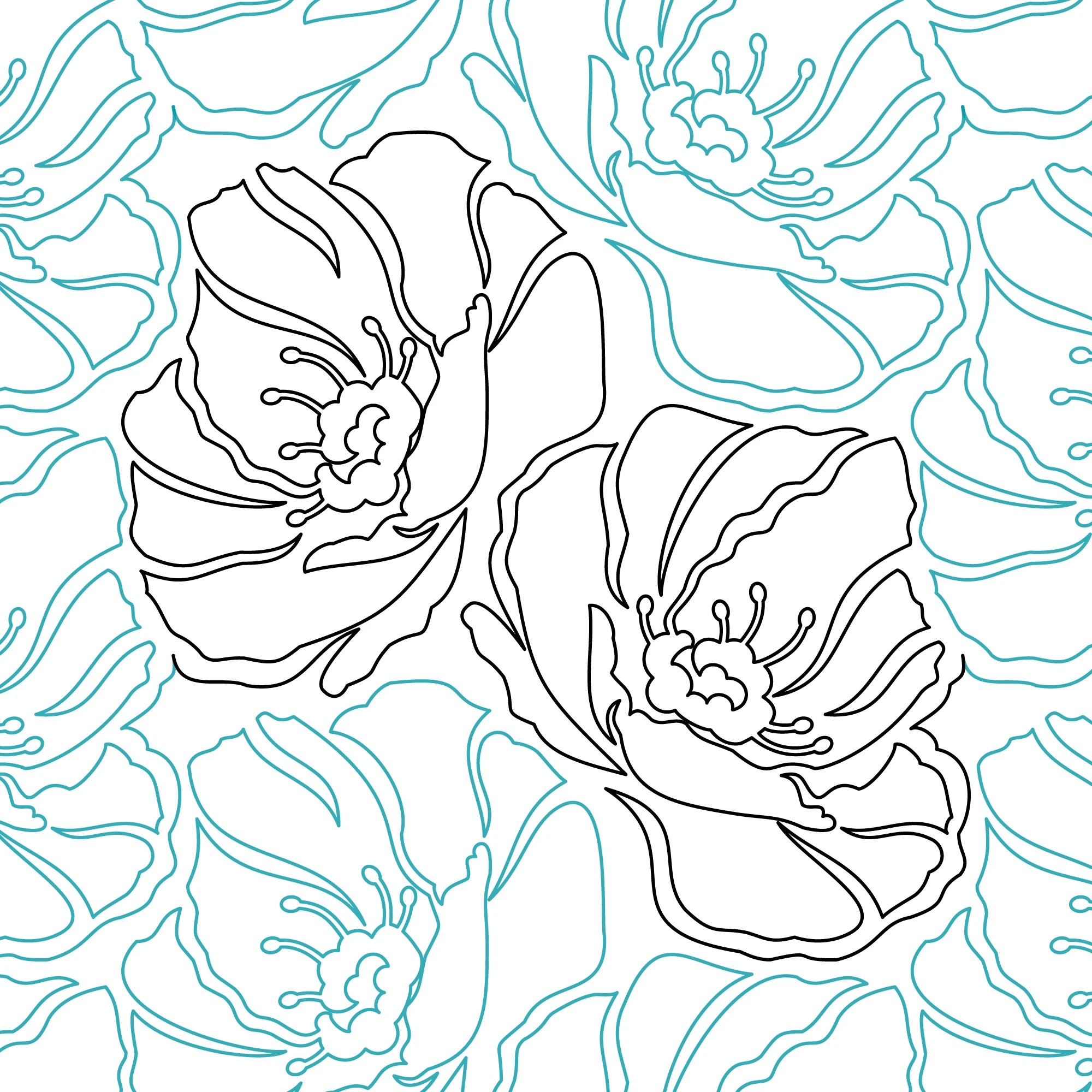 amapola floral digital longarm pantograph design