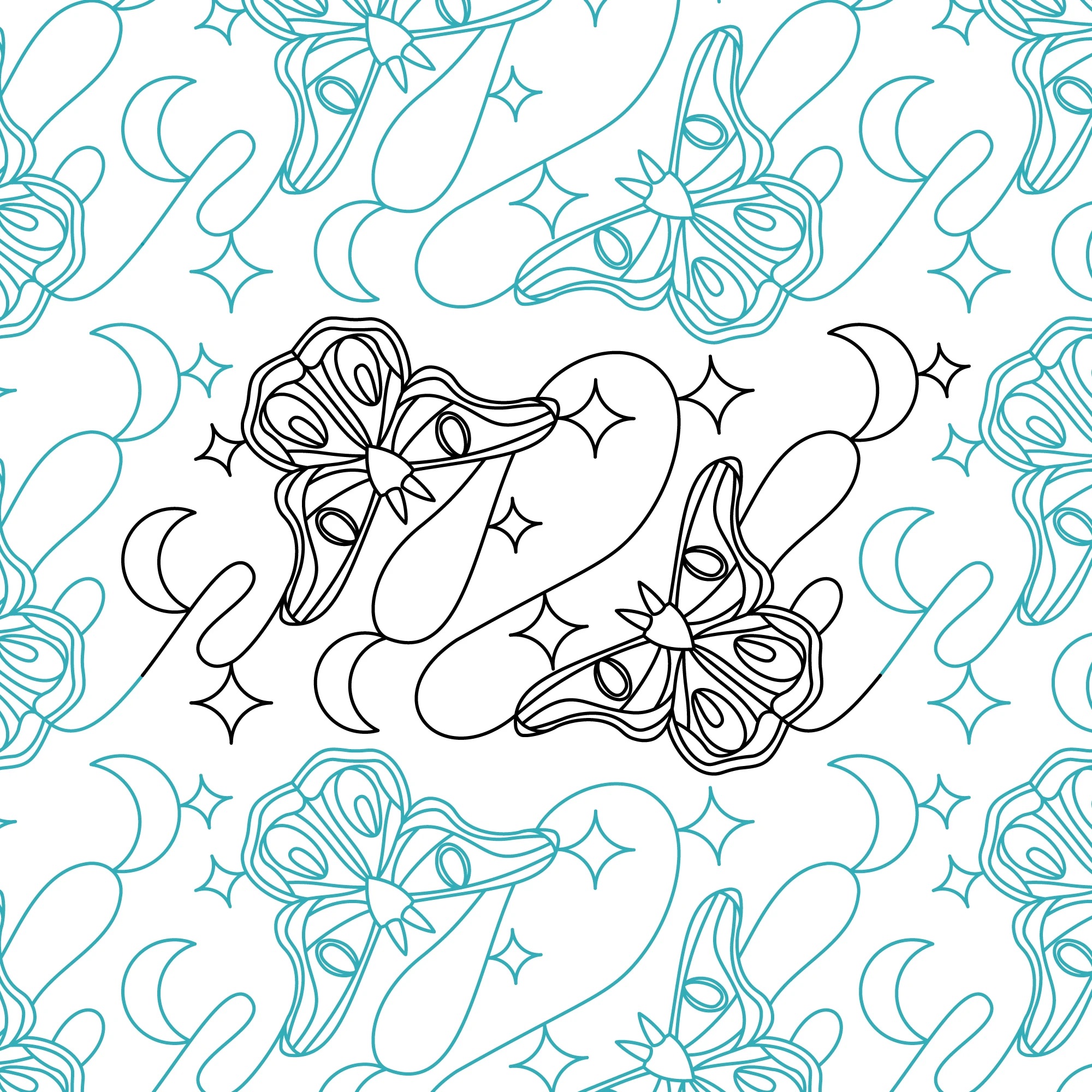 moths with moon and stars longarm quilting pantograph design
