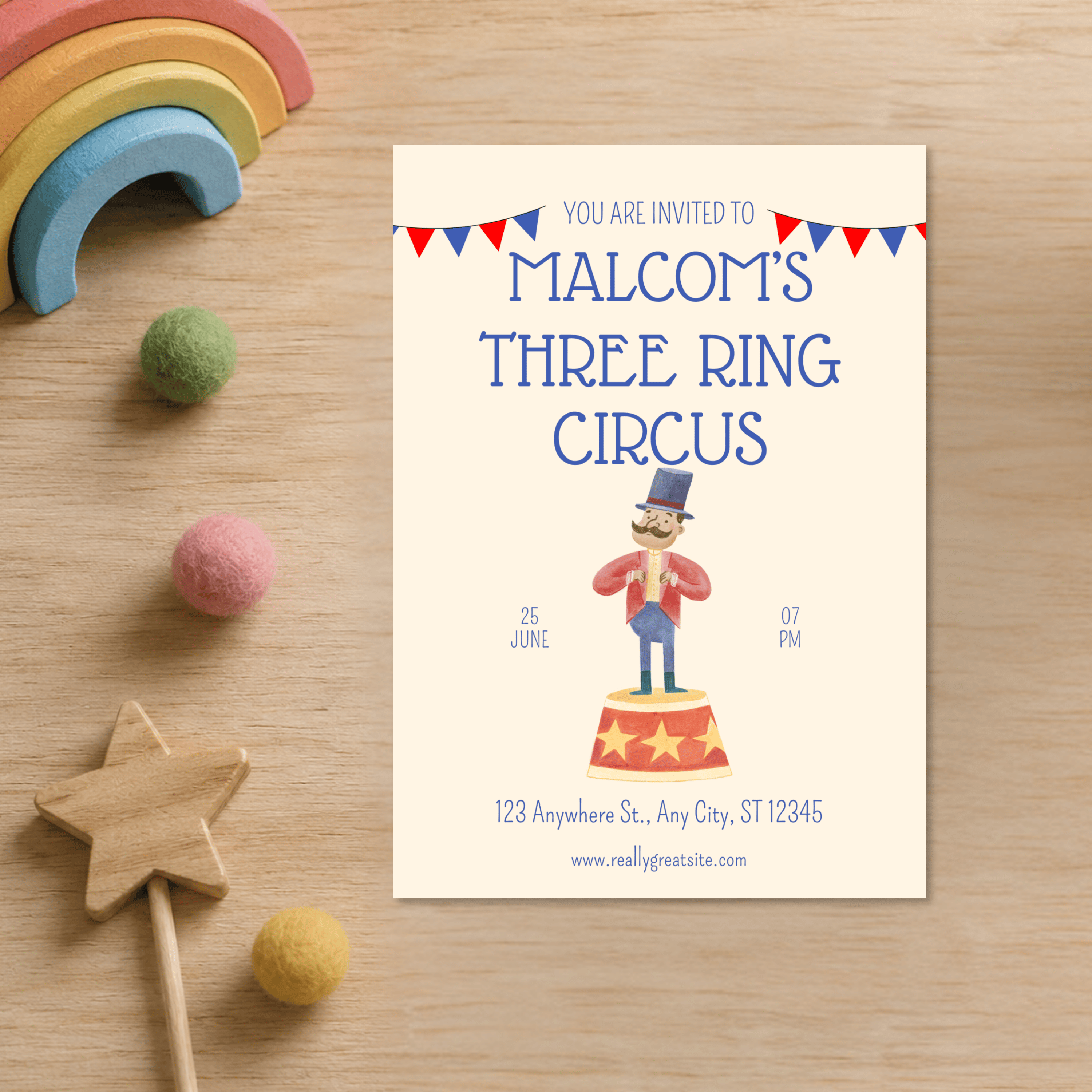 3 Ring Carnival Circus Birthday Invitation