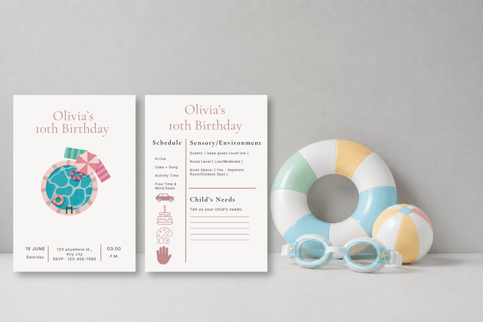 Sensory Friendly Pool Party Invite