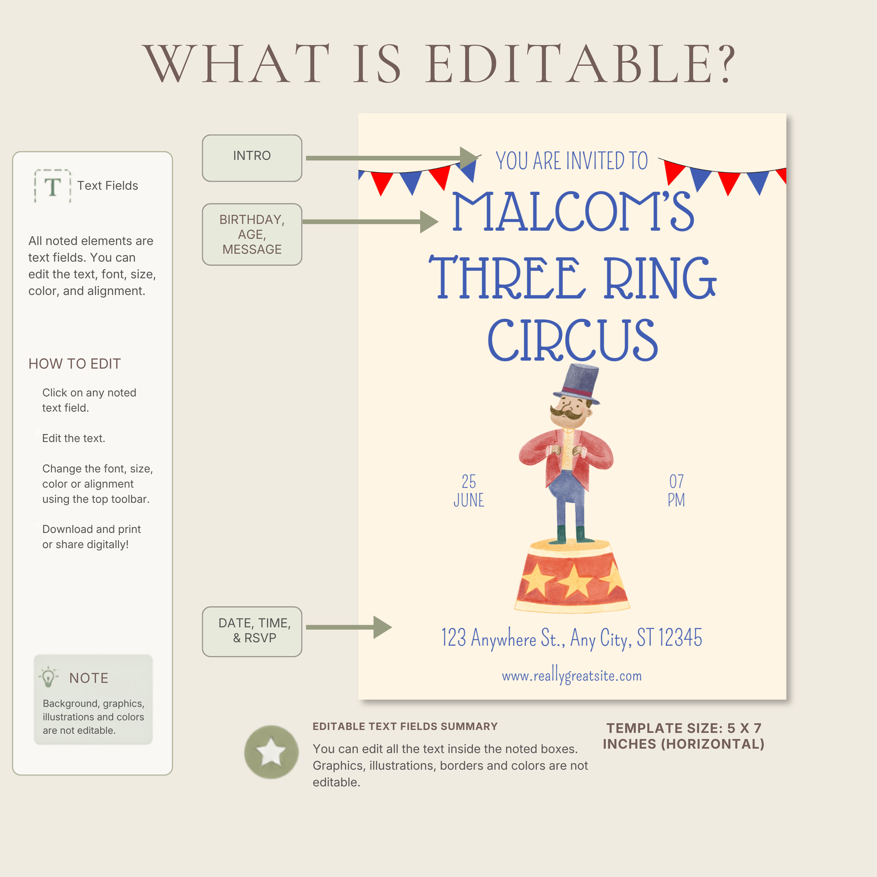 3 Ring Carnival Circus Birthday Invitation