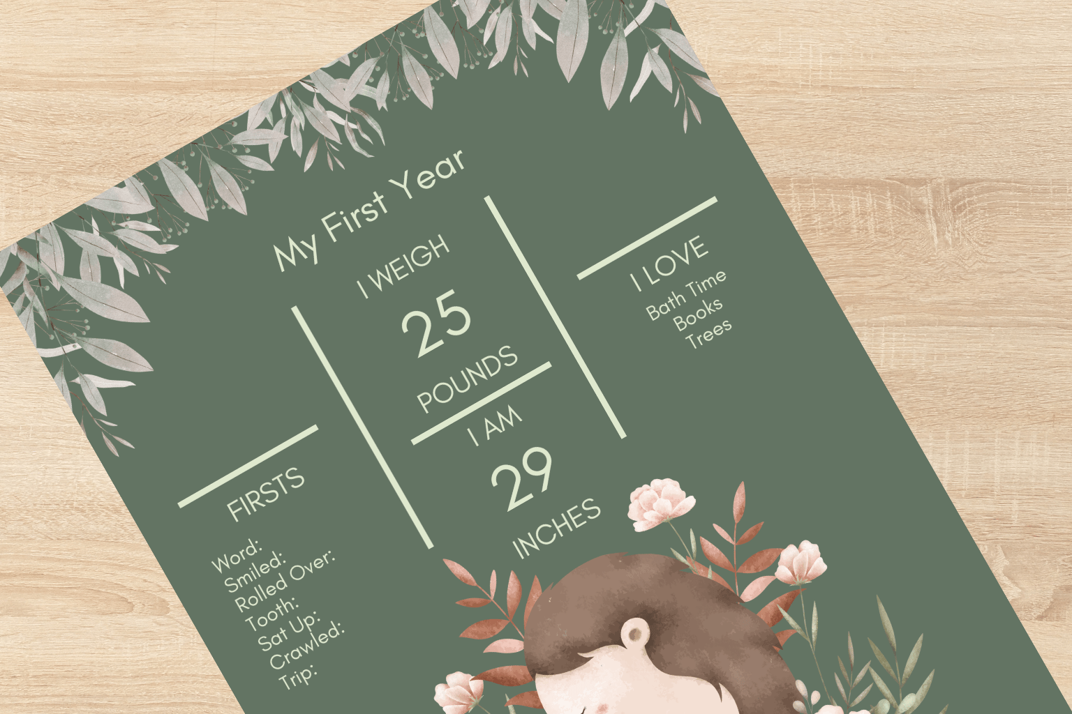 Woodland First Birthday Invitation Template