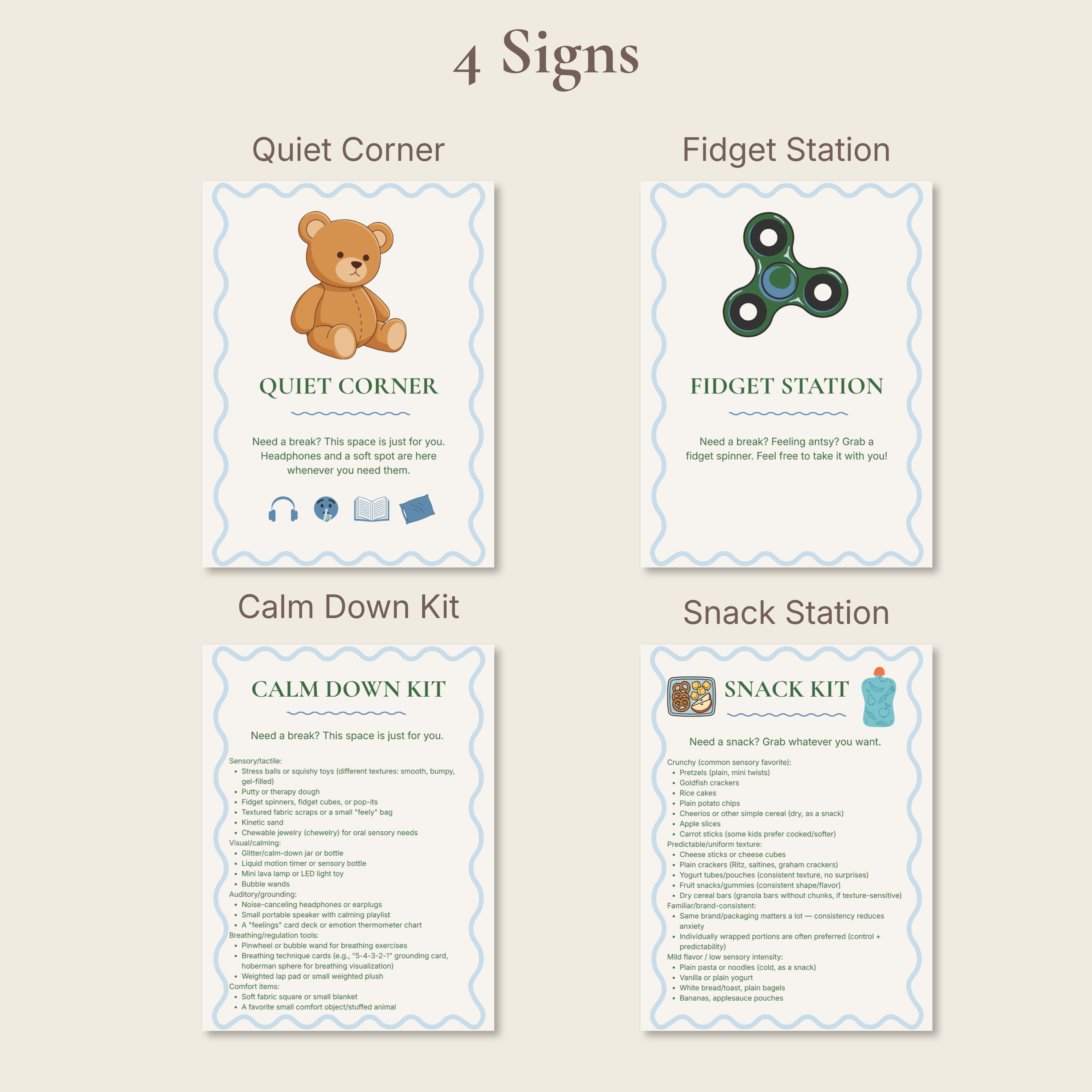Pool Party Sensory Friendly Signs & Calm Down Kit