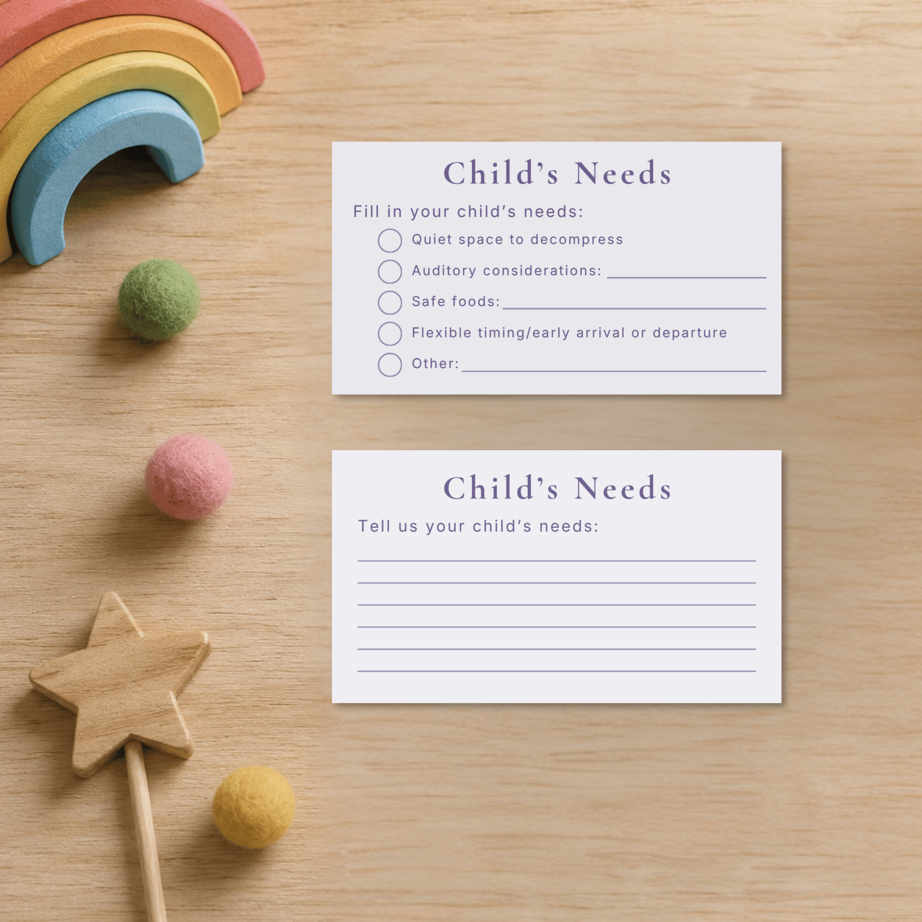 Sensory Friendly Child Needs Insert