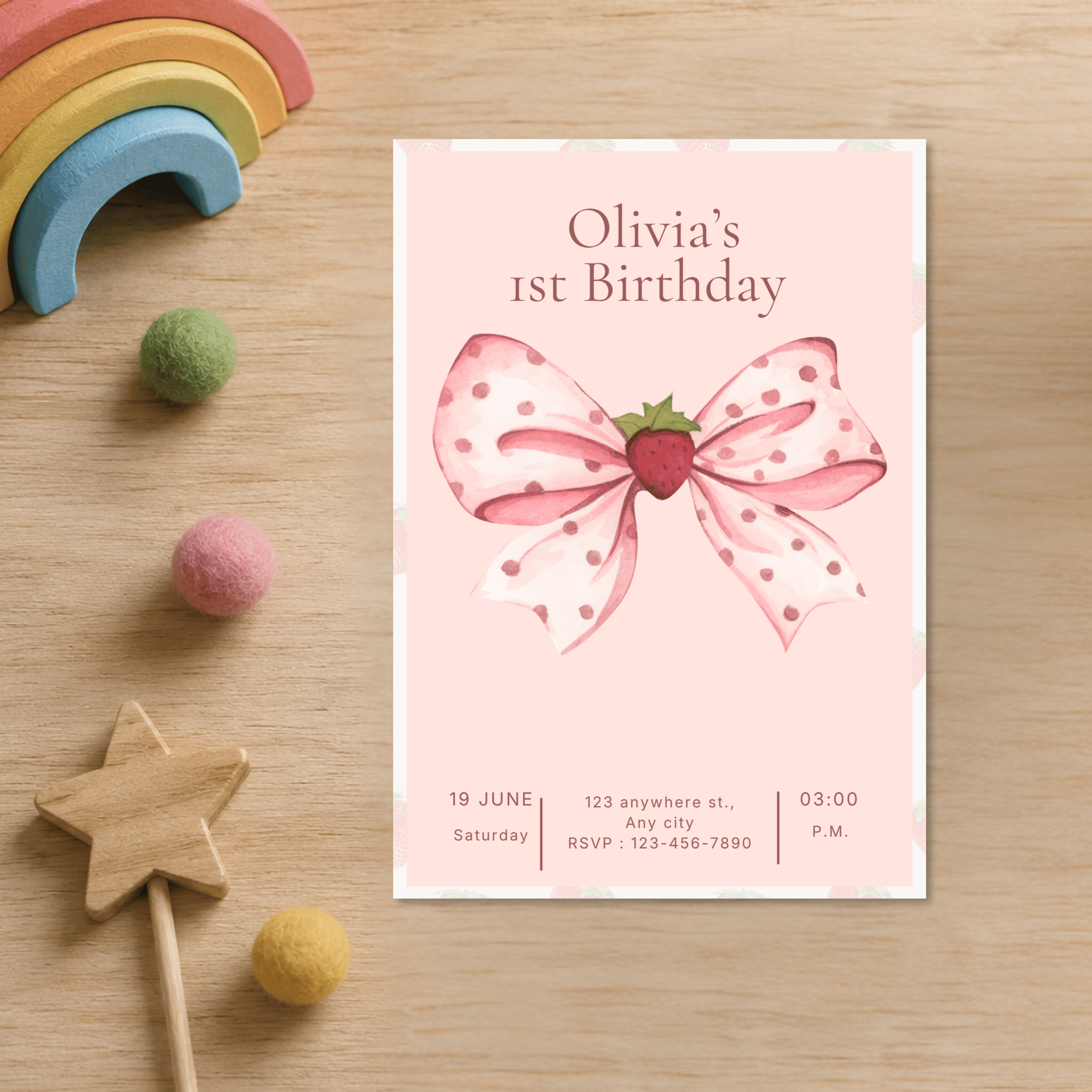 Sensory Friendly Strawberry Bow Invite