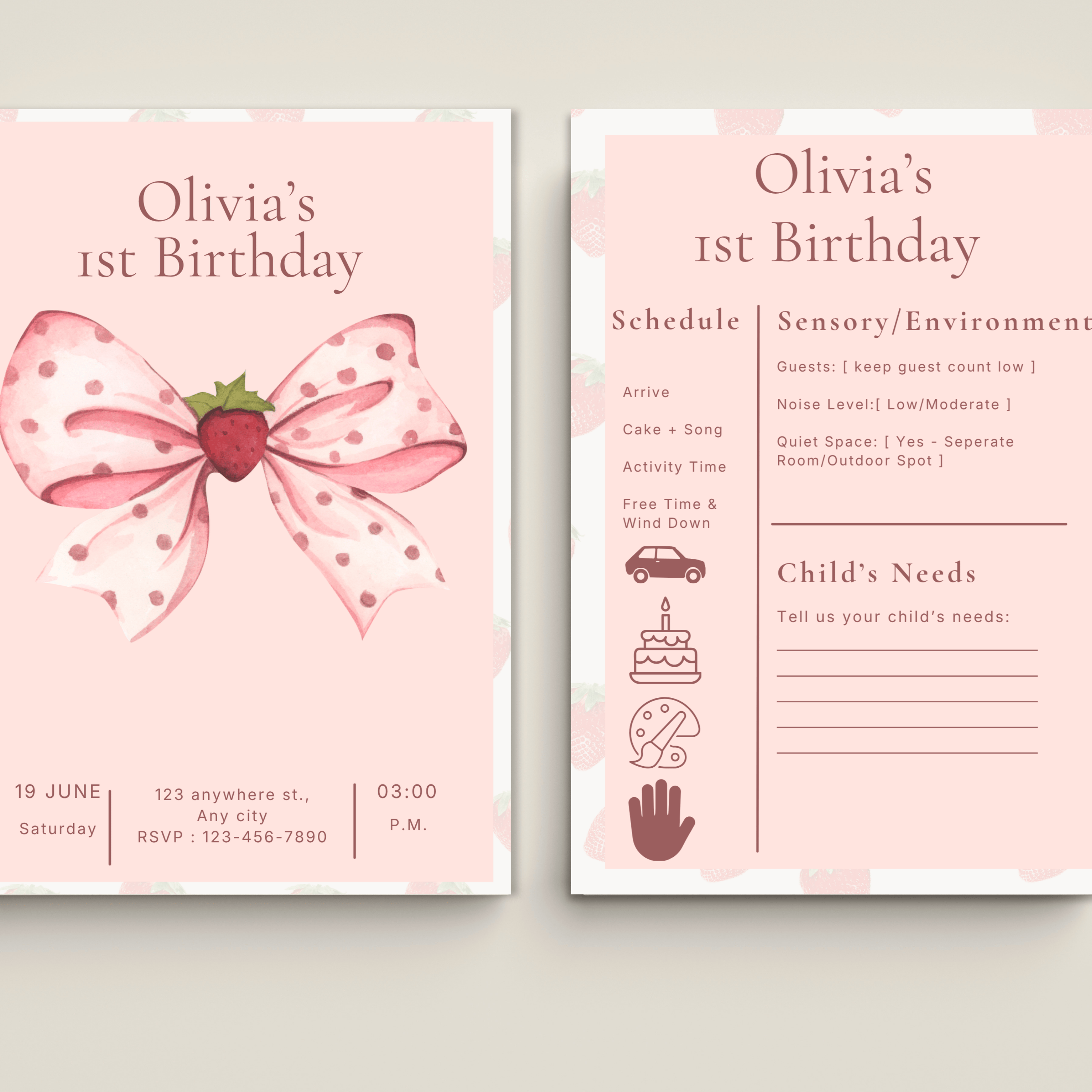 Sensory Friendly Strawberry Bow Invite