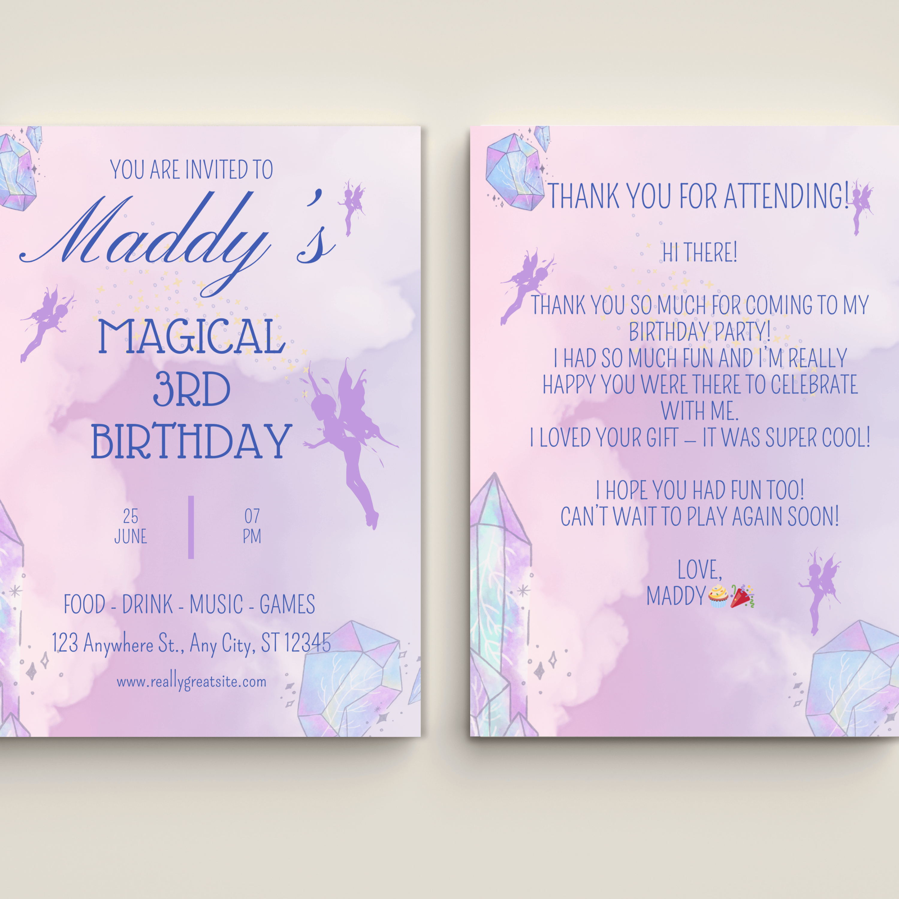 Fairy Birthday Party Bundle — Invitation + Thank You Card