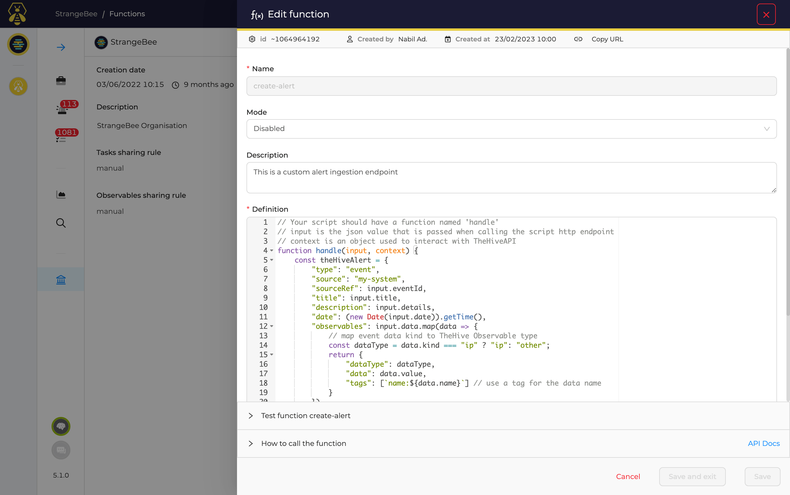 Create an Alert in TheHive from a custom API endpoint