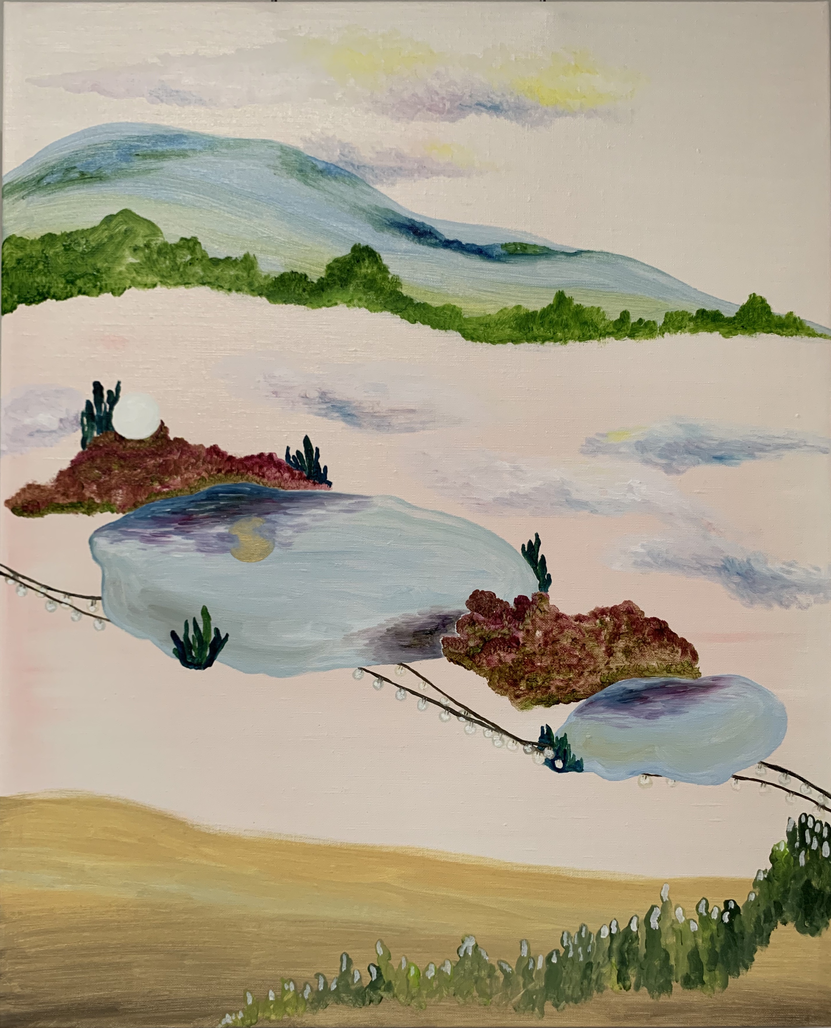 油畫/半抽象/存在主義/月亮/海/山/植物/燈光/陽光/雲/oil painting/abstract/utopia/Existentialism/moon/sea/mountain/plant/light/sunlight/cloud