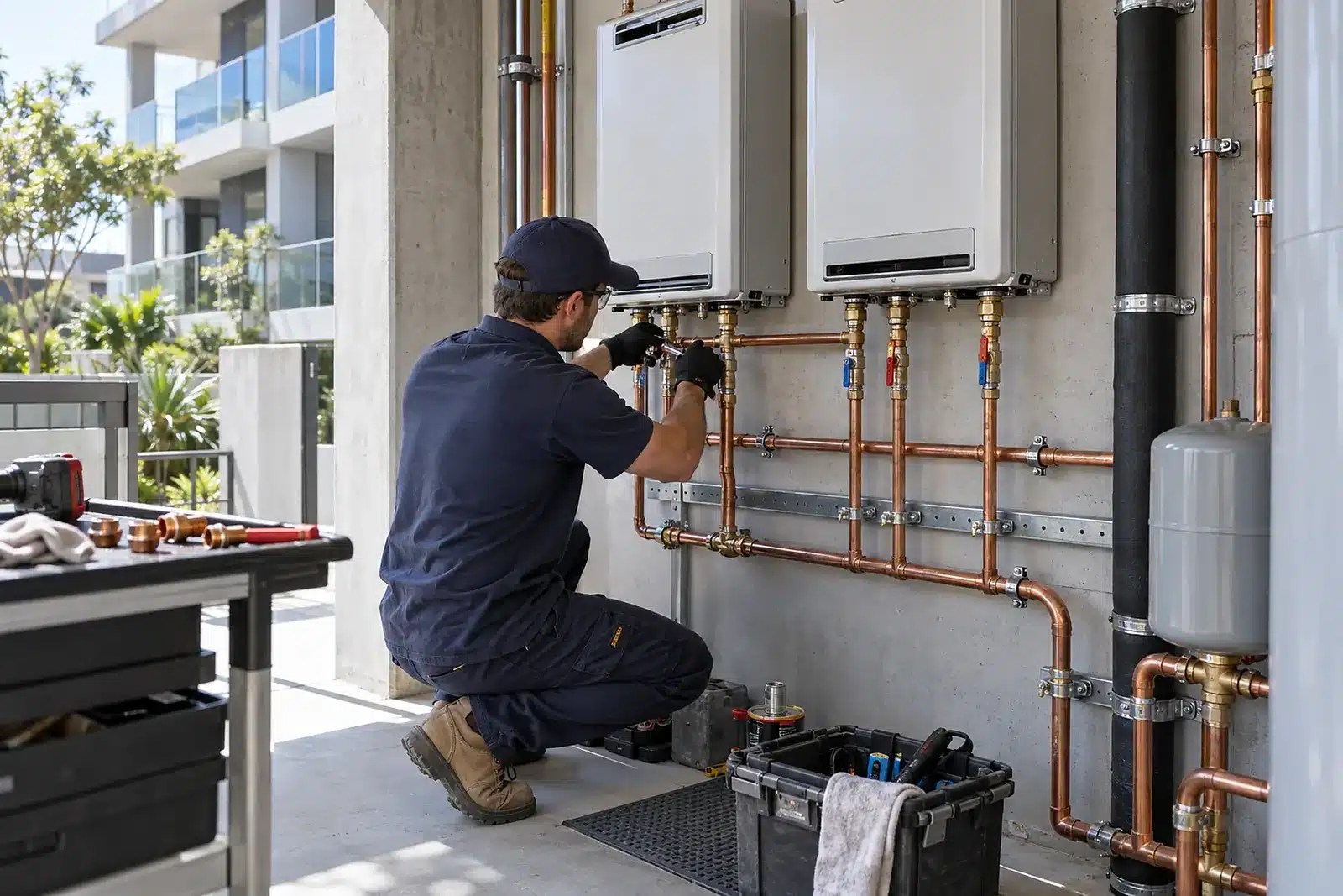Hot water plant replacement, 60 apartments