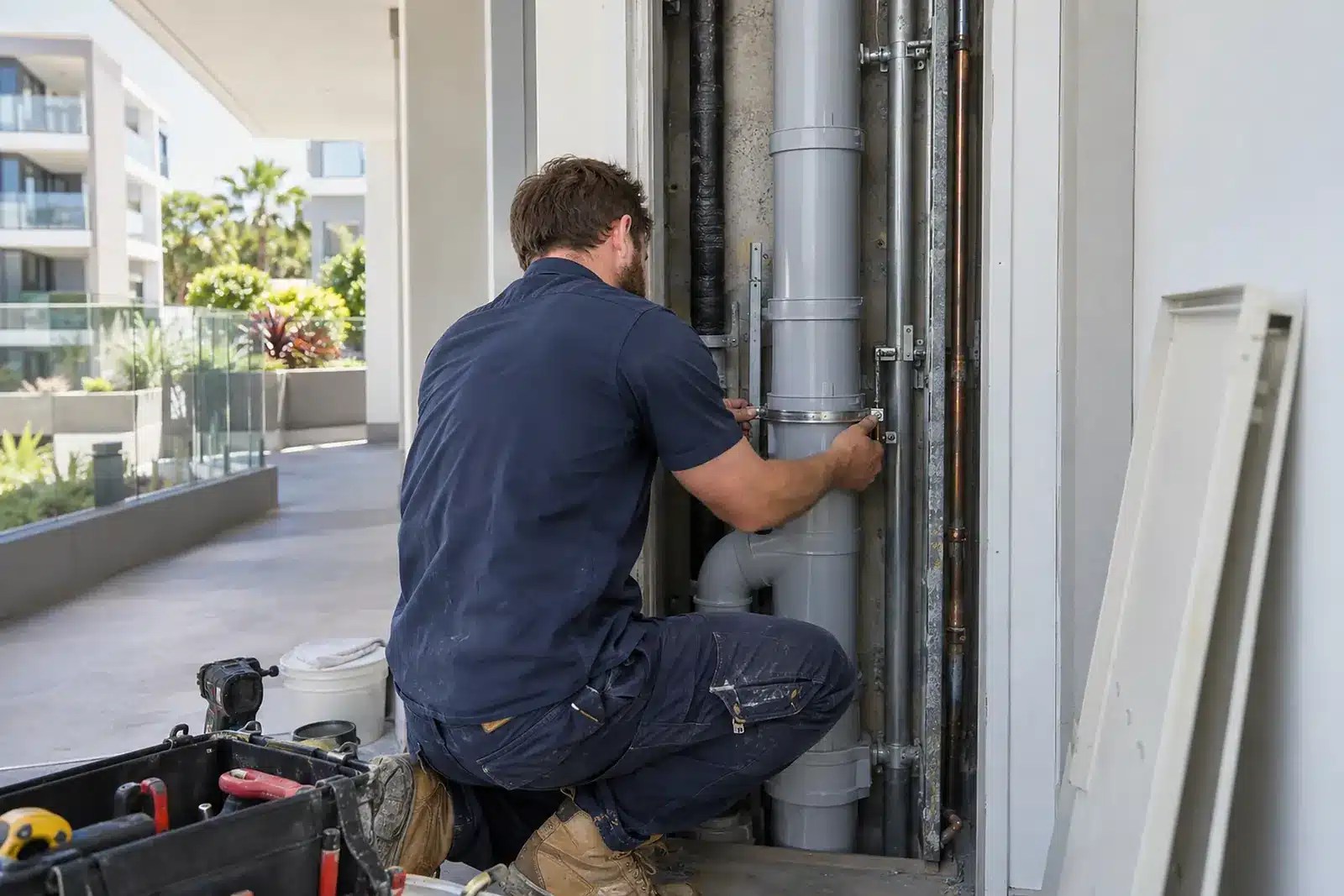 Sewer stack leak repair, 6-storey walk-up