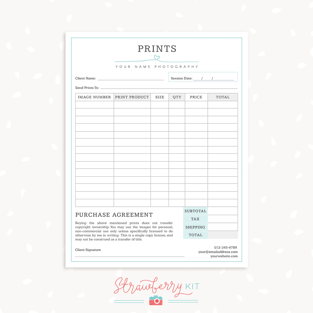 Photography Order Form Template