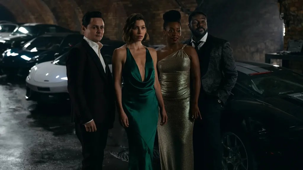 Arturo Castro, Jessica Biel, Teyonah Parris and Sam Richardson in Matchbox The Movie (2026).