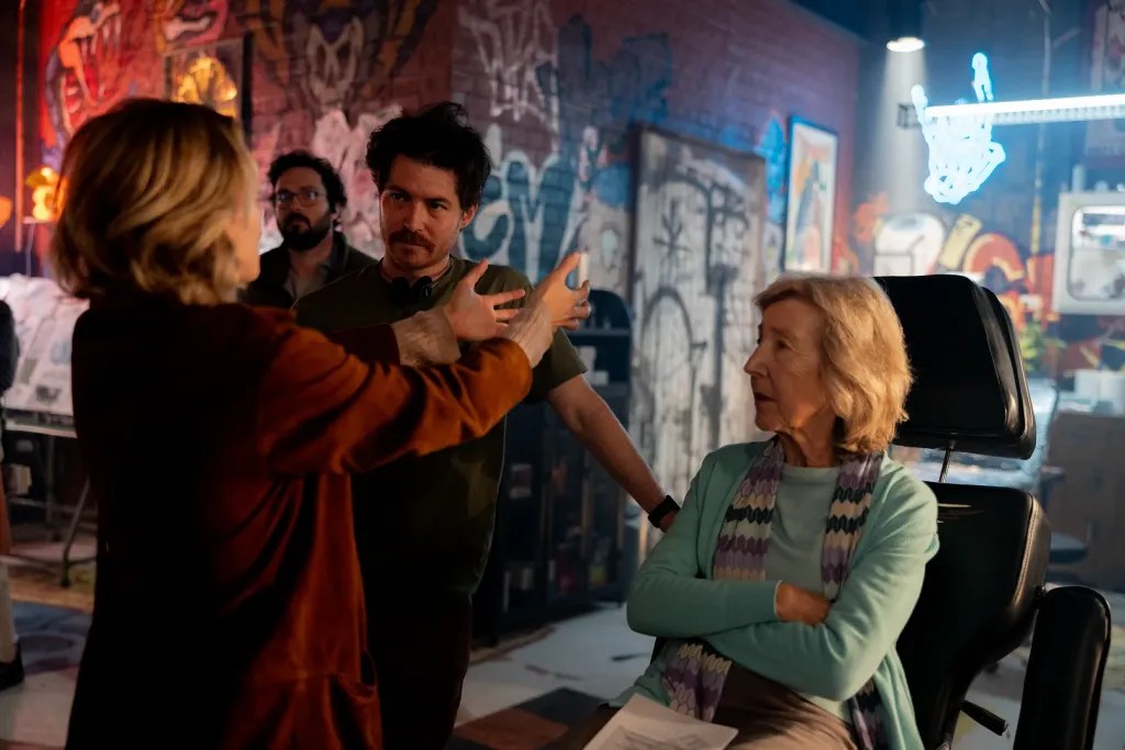 Amelia Eve, Director Jacob Chase, Lin Shaye on the set of Insidious: Out Of The Further (2026).