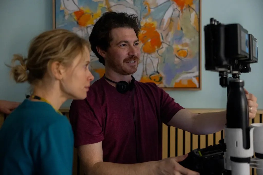 Amelia Eve and Director Jacob Chase on the set of Insidious: Out Of The Further (2026).