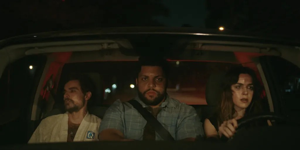 Dave Franco, O’Shea Jackson Jr., and Kiernan Shipka in Idiots (2026).
