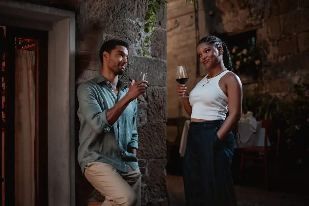 Halle Bailey and Regé-Jean Page in You, Me & Tuscany (2026).