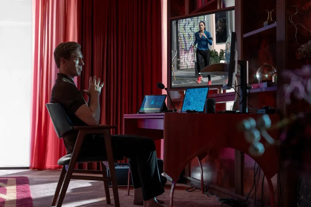 Damian Lewis and Gal Gadot in The Runner (2026).