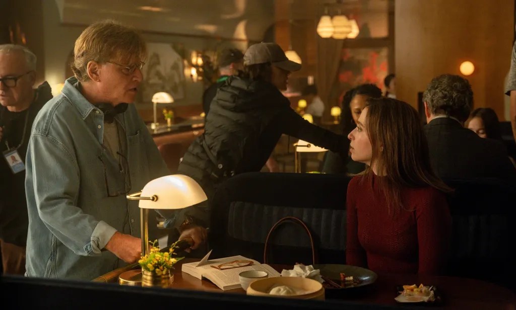 Director/Writer Aaron Sorkin and Mikey Madison on the set of The Social Reckoning (2026).