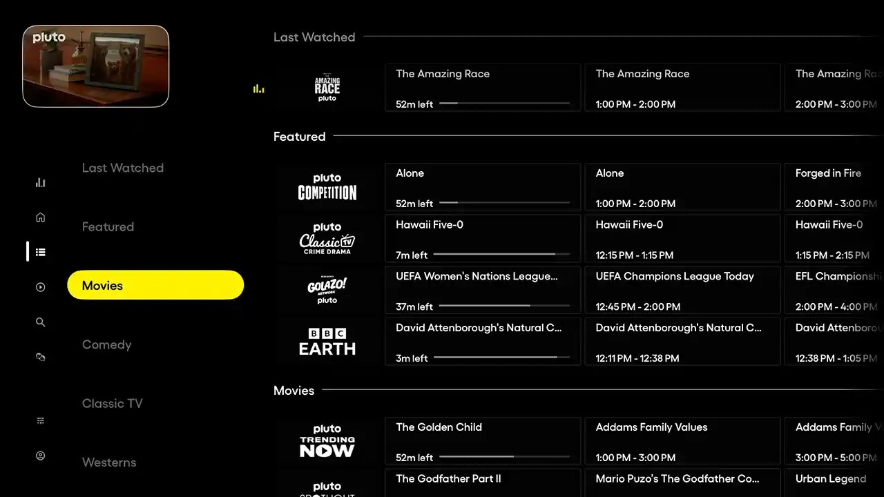 Pluto TV channel interface