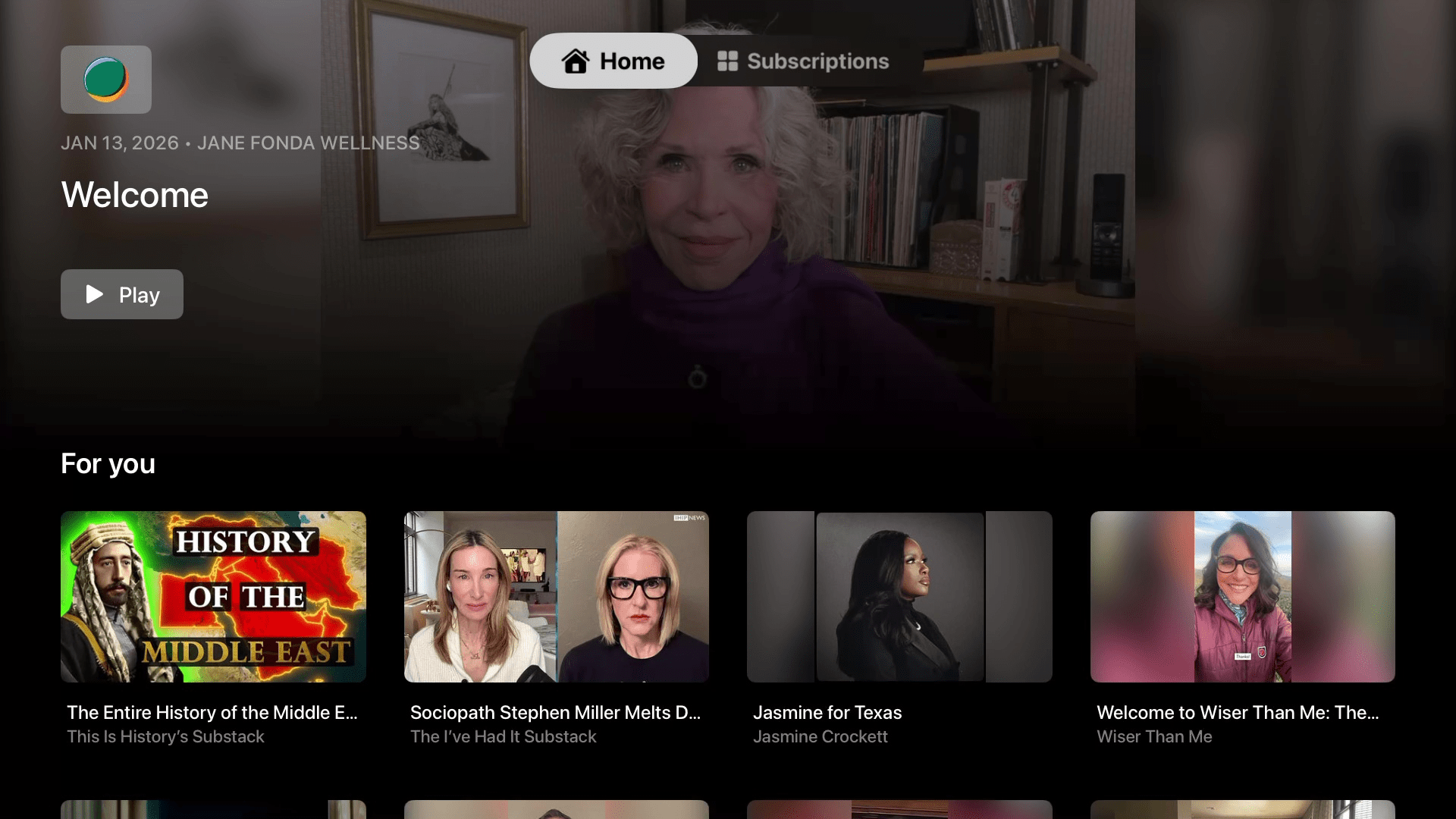 User interface of the Substack video app