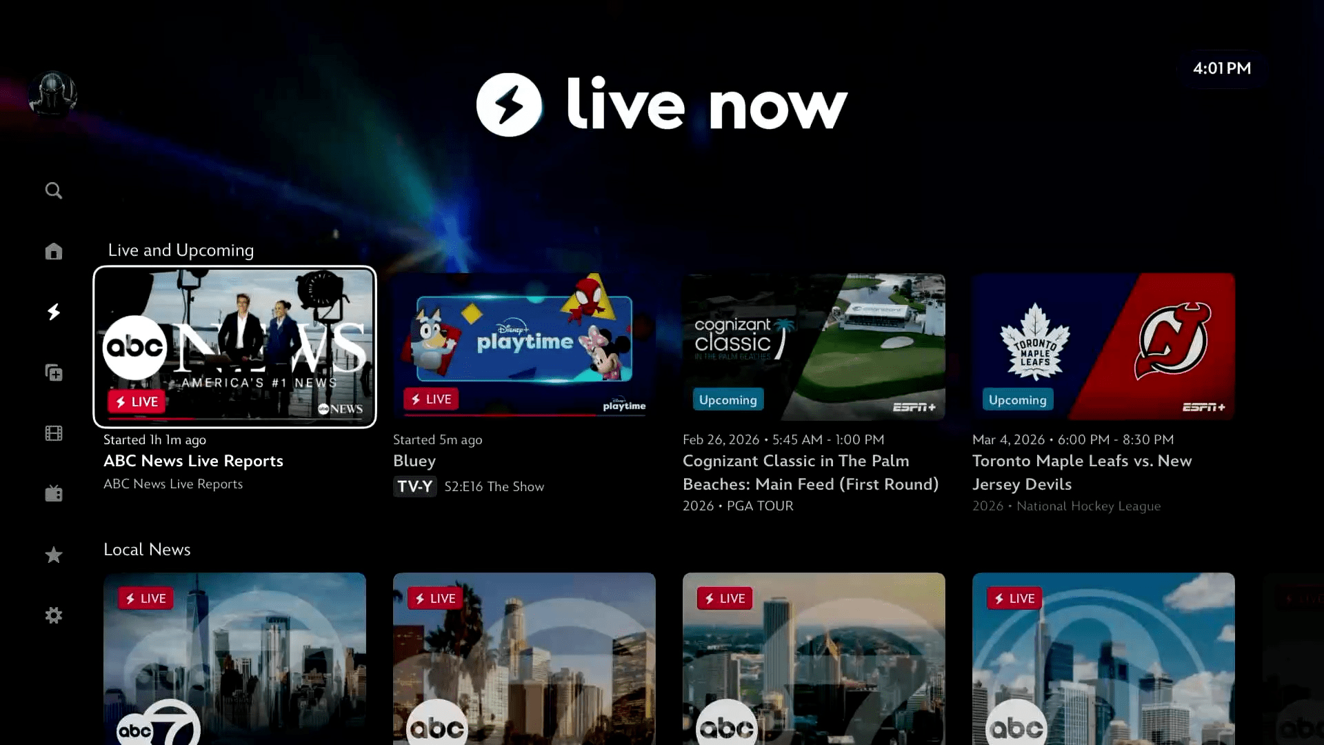 Disney+ Live Now Section