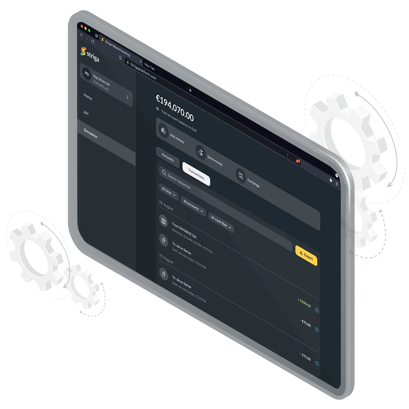 An image of the Striga dashboard