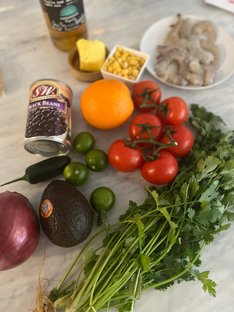 Ingredients for charred corn and pico rice bowls. 