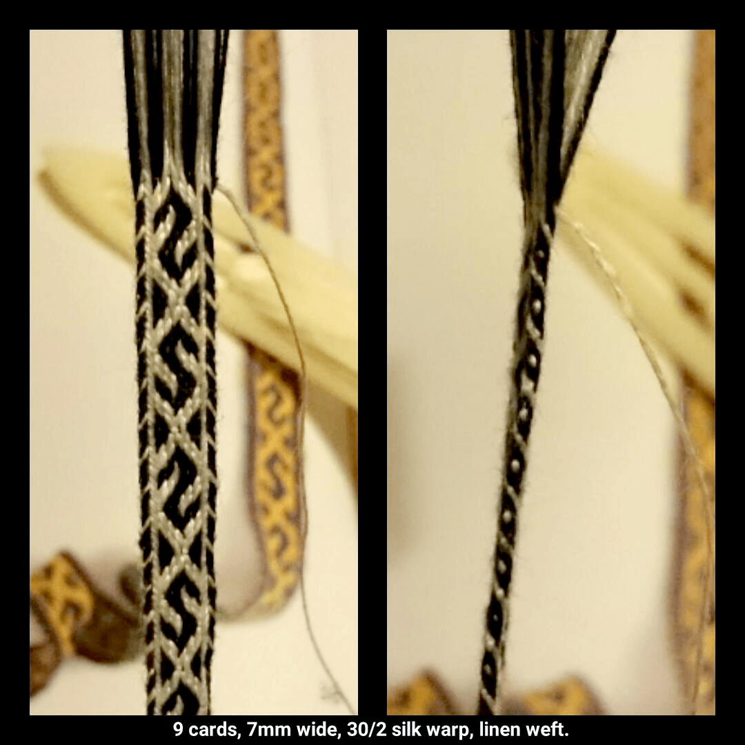 Second experiment in silk: this time with thinner threads, 30/2nm silk warp and linen weft.
