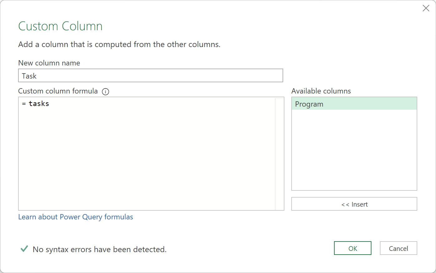 Creating a custom column called Taskl
