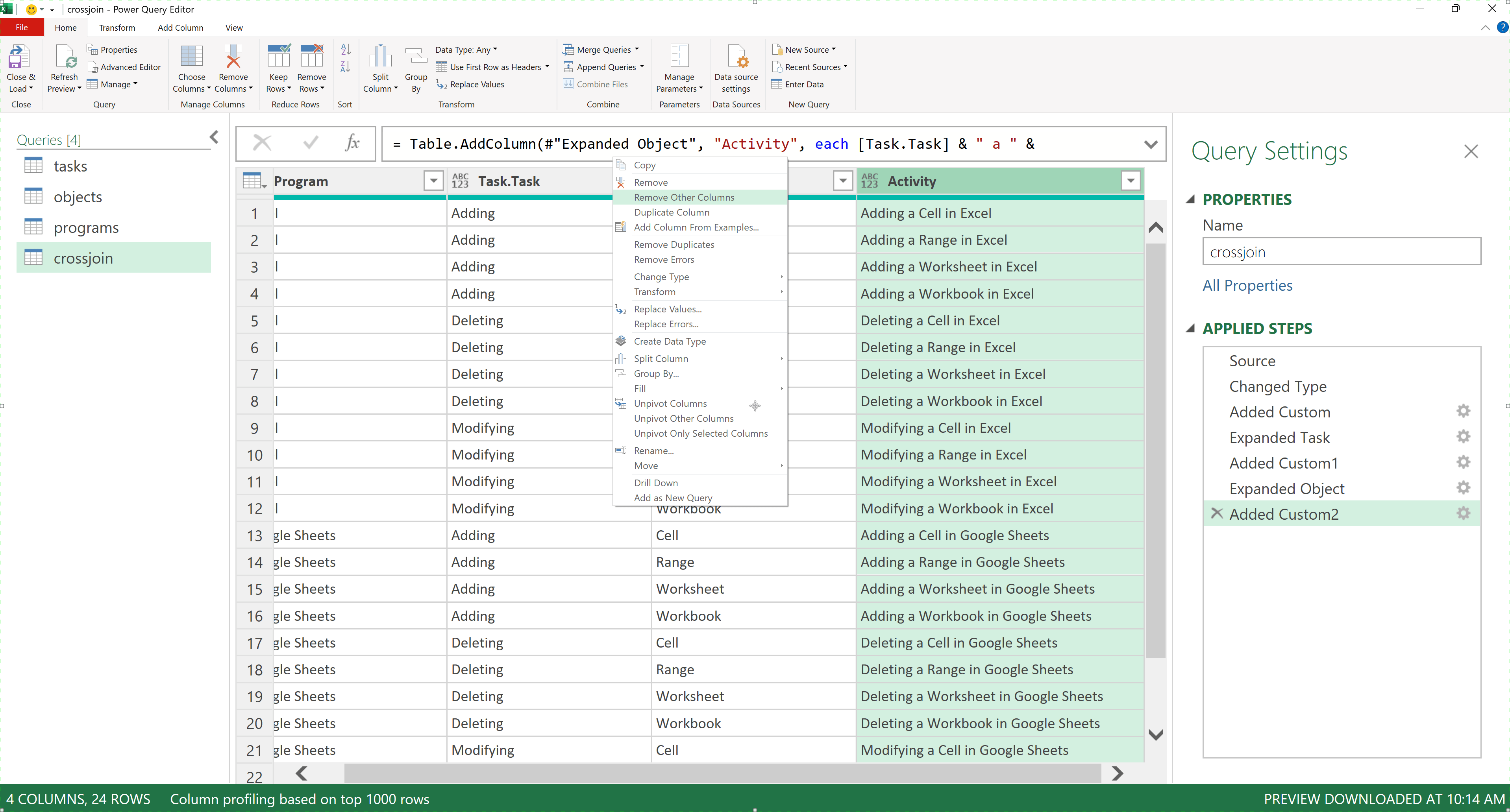 Remove Other Columns in cross-join result in Power Query