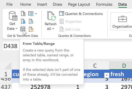 Insert from table/range in Excel Power Query