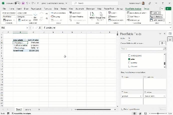 Drill up and down on PivotTable hierarchyn