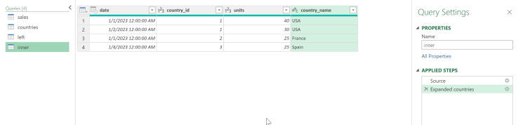 Inner join query results 