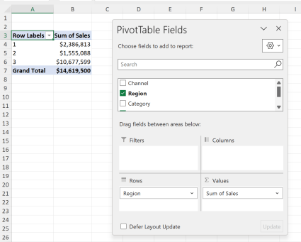 PivotTable from tidied data