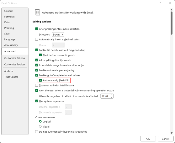 Turn on Flash Fill options 