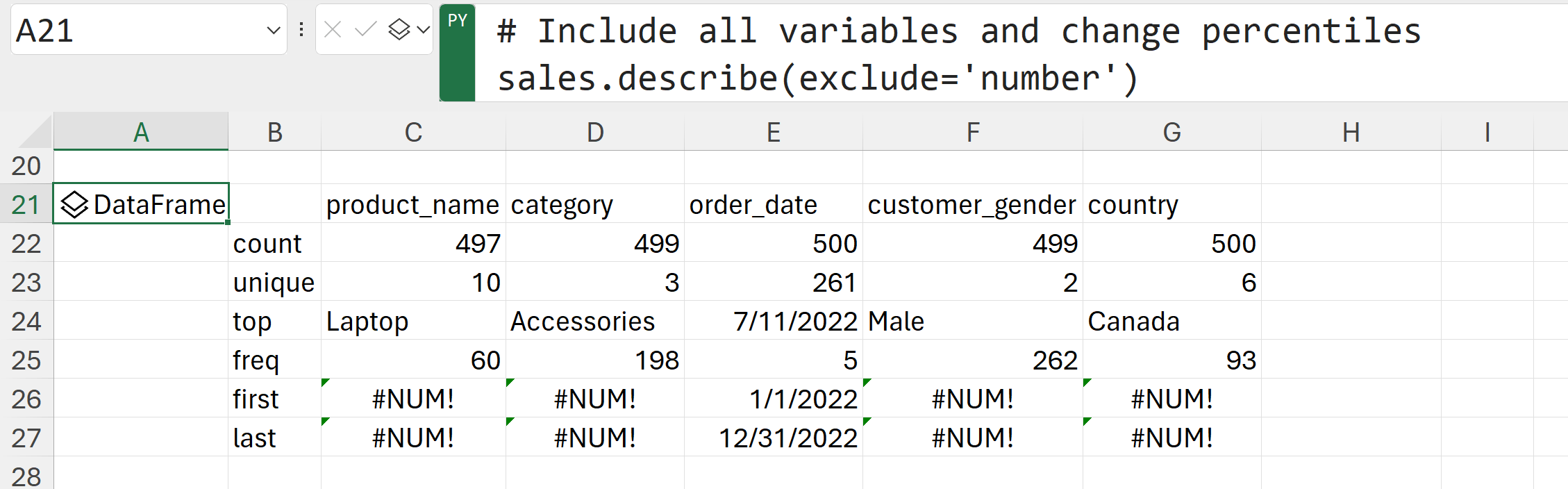 Descriptive stats exclude numbers 