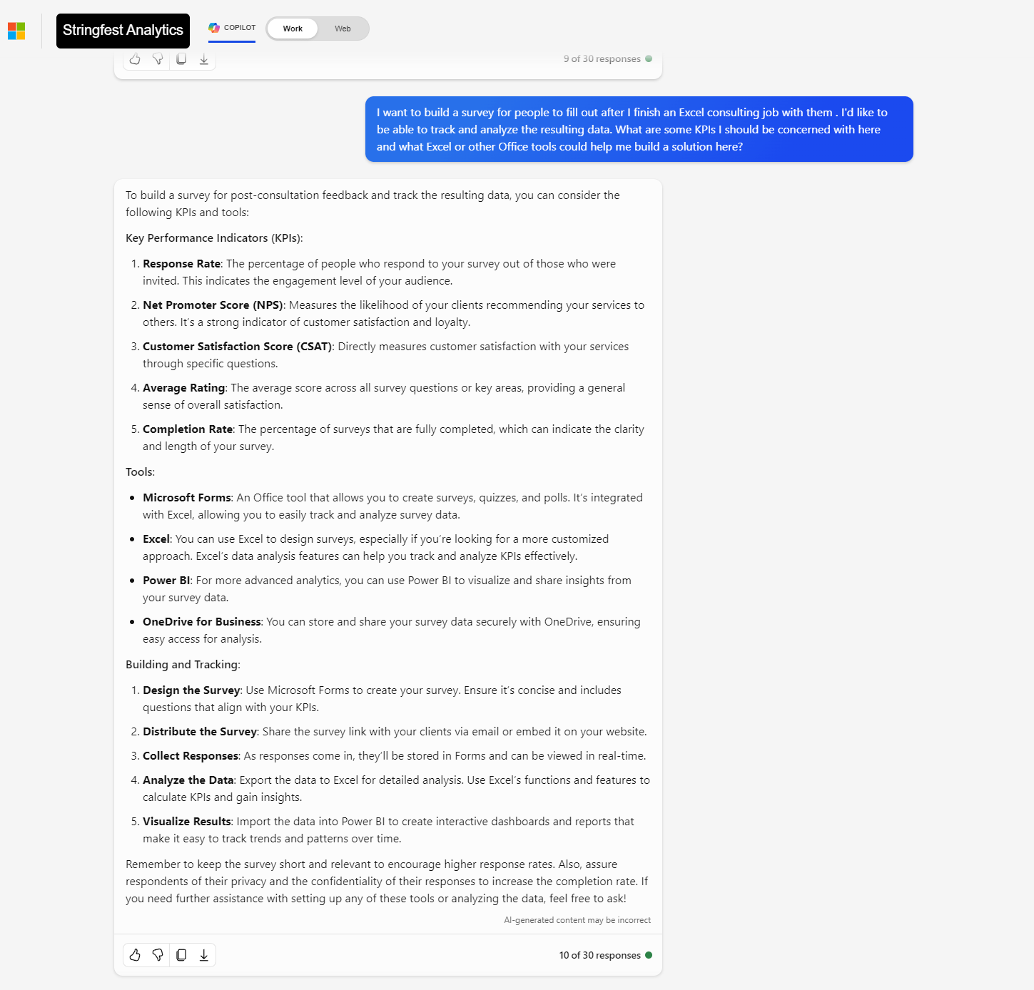 Copilot Excel survey tracking form ideas