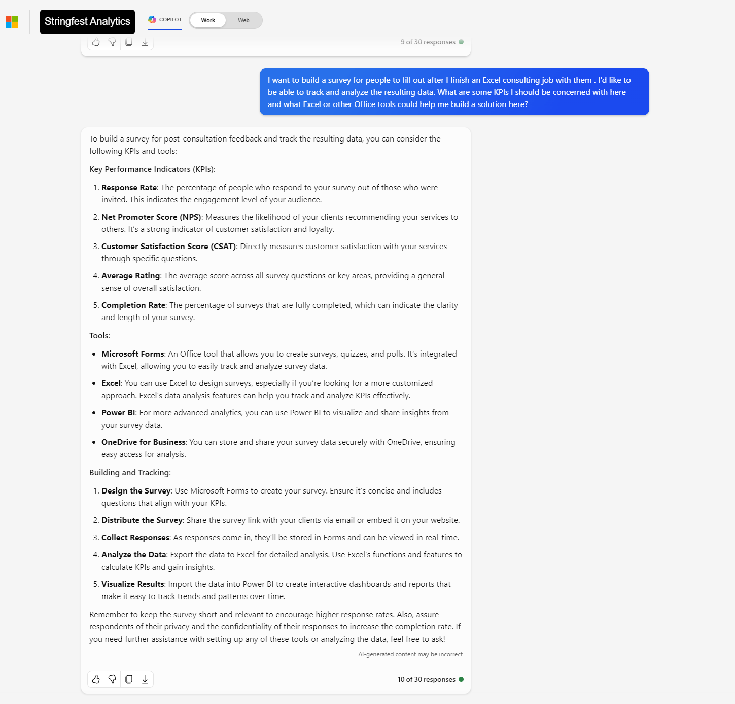 Copilot Excel survey tracking form ideas 