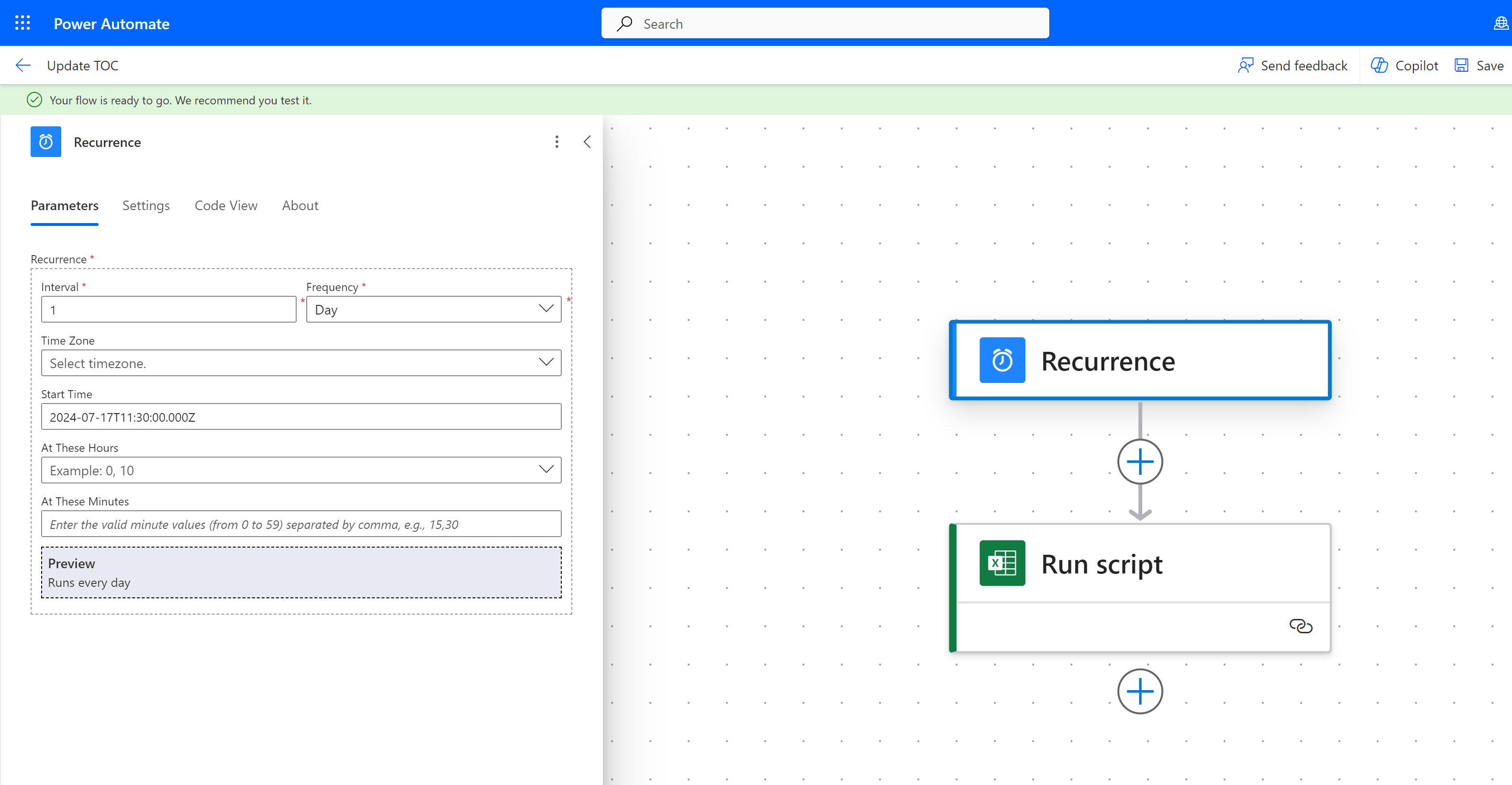 Changing the recurrence of a script in Power Automate