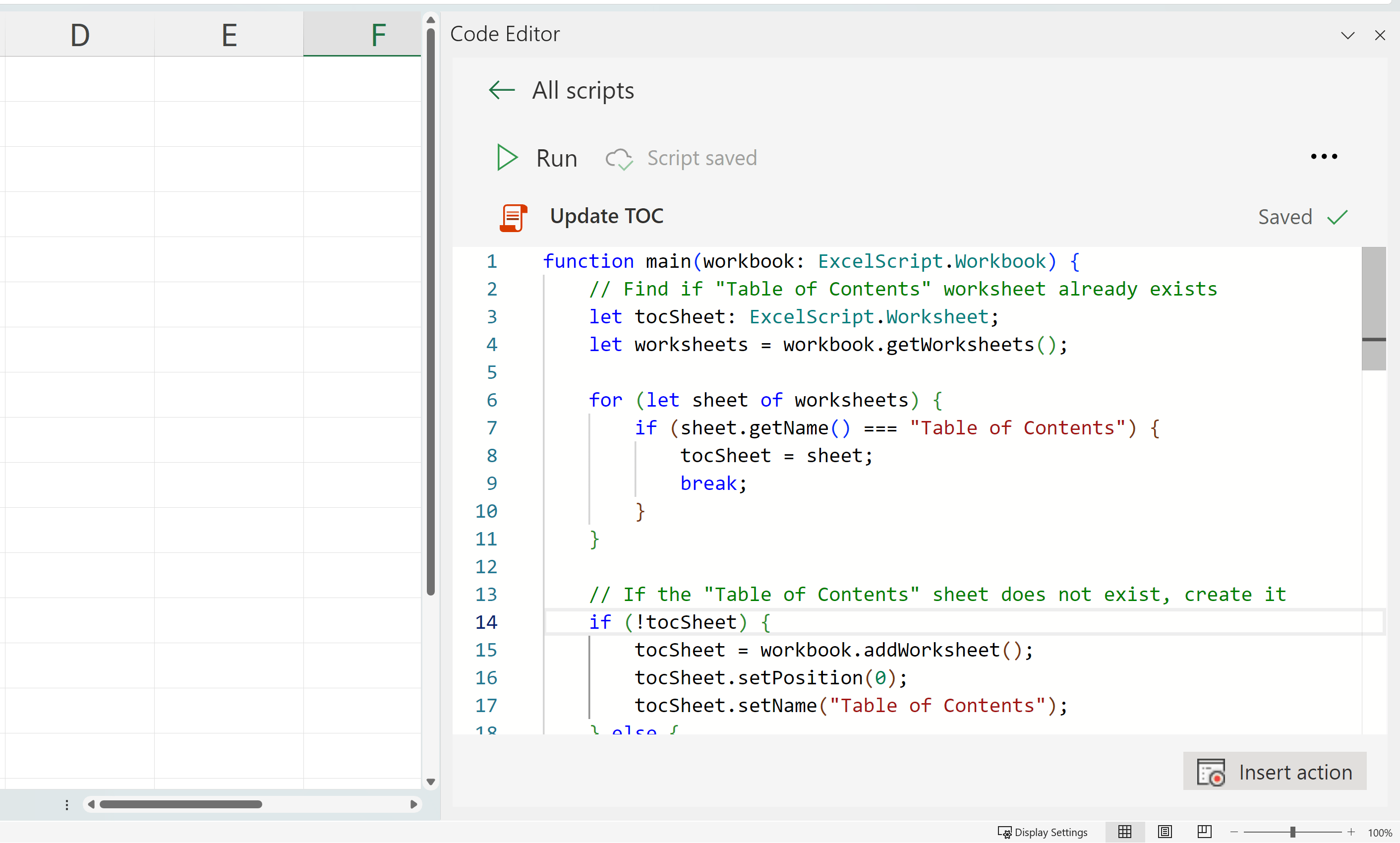 Table of contents update Office Script