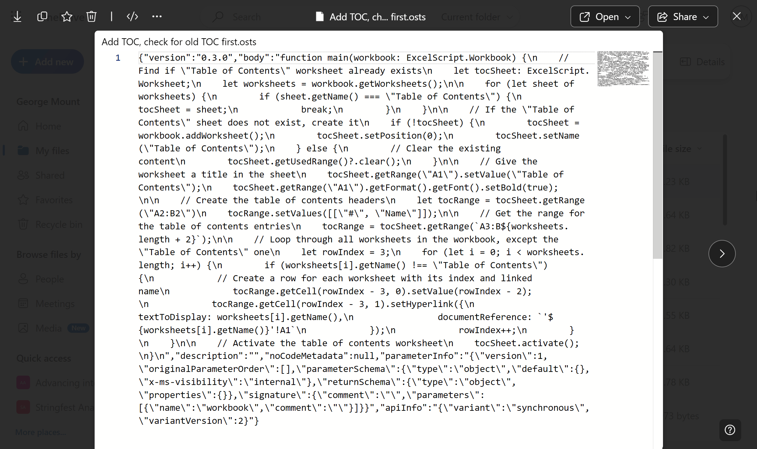 Office Script rendered as JSON 